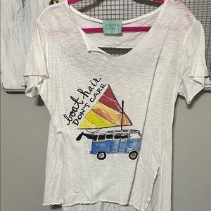 Judith March White Tee with Colorful Van Graphic